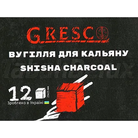 Вугілля для кальяну Gresco (Греско) 12 куб/уп - горіхове вугілля розмір: 🪨⛏️25 мм