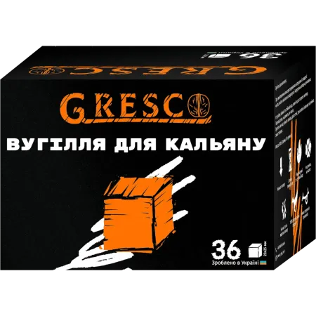 Вугілля для кальяну Gresco 0.5 кг (36 кубики) в упаковці Розмір вугілля: 25 мм